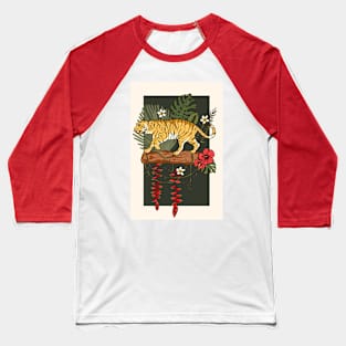 Jungle Tiger on Log Baseball T-Shirt